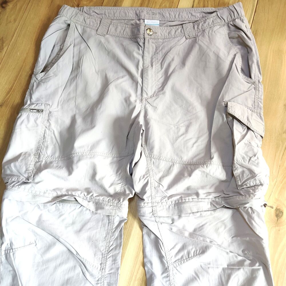 Columbia Omni Shade Hiking Pants Men's 42x30 Beige Switchback Cargo Convertible‎